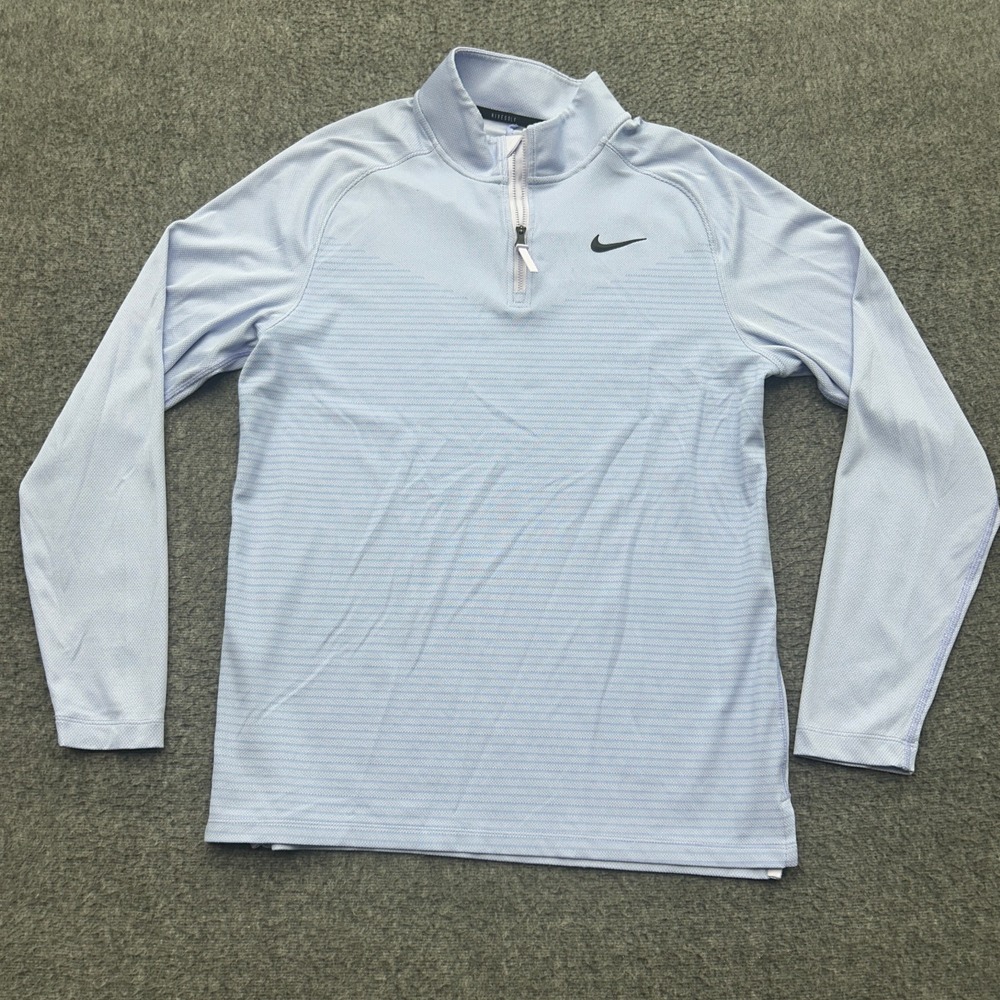 Nike Golf Dri-FIT Mens M Blue Long Sleeve Mock Neck 1/4 Zip Pullover Shirt
